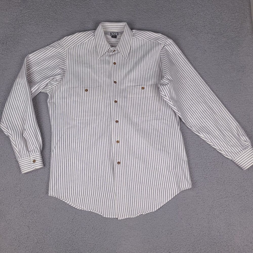 Vintage INC International Concepts Shirt Mens Medium White Blue Striped Cotton